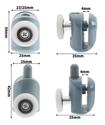 Imagen 5 de 7 de Ruedas Para Mampara Kit Puerta De Ducha Curva Recta X8 23mm
