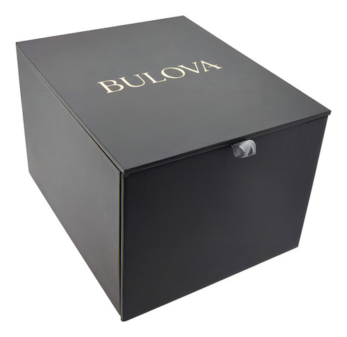 Reloj Bulova Eskeleton 97a148 para hombre fabricado en Japón. Color de la correa: negro, color del bisel: dorado, color de la parte trasera: esqueleto