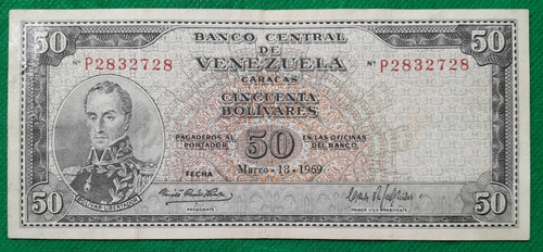 Billete De 50 Bolivares Venezuela, Año 1969, Phinoles