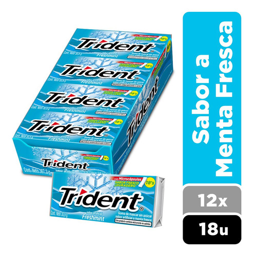 Chicle Trident® Sin Azúcar Sabor Menta Fresca 12 X 18 Un C/u