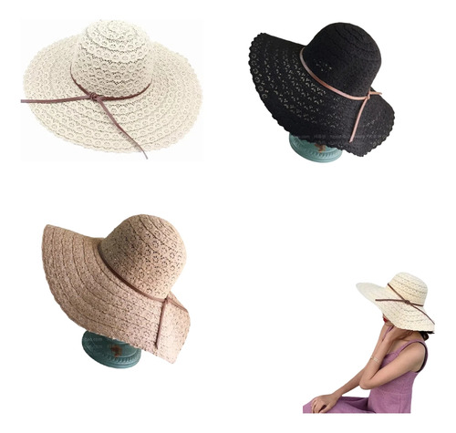 Sombrero De Viaje Con Encaje Para Mujer, 3 Unidades.