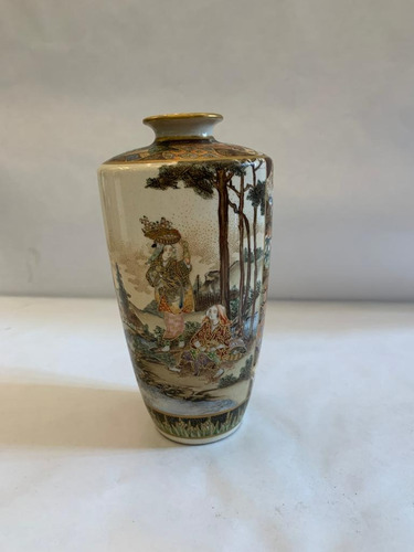 Vaso Satzuma Japonés. Decoración Por Guardas Verticales (Usado)