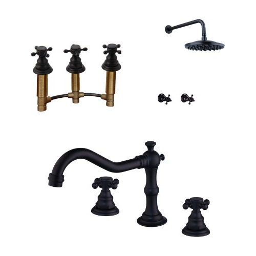 Set De Griferia  Baño Antiguo Negro Doble Comando