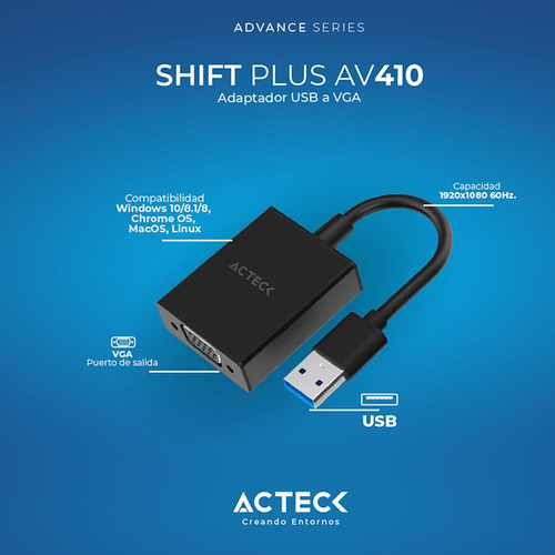 Adaptador Convertidor Acteck Shift Plus Av410 Usb A Vga