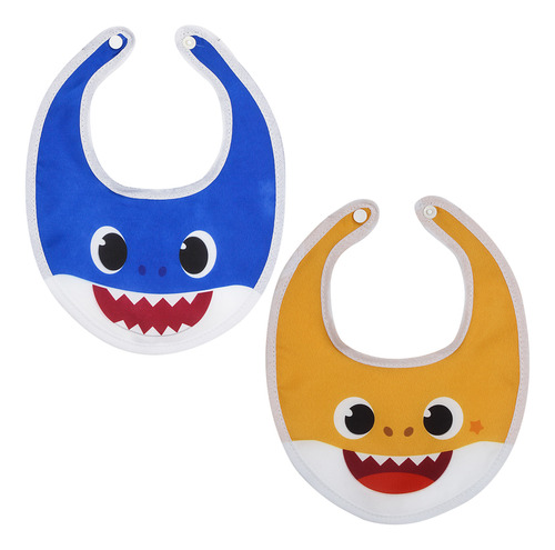 Kit 2 Babadores Infantil Baby Shark Com Botão Para Bebê Azul