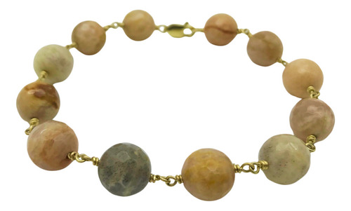 Pulsera Fs Gold Filled Piedra Del Sol 10mm Elegante. Color Beige Diámetro 5.5 Cm Largo 20.7 Cm