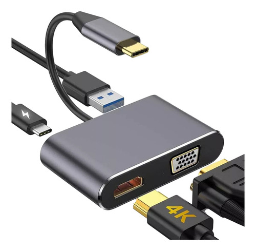 Adaptador Usb C Hdmi Tipo C A Hdmi 4k Usb3.0 Vga 4 En 1