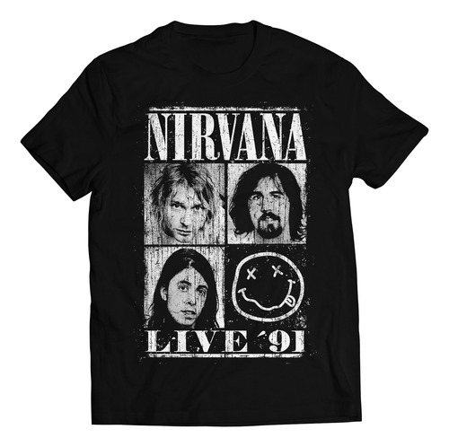 Camiseta Nirvana Live 91 Caras Rock Activity