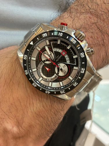 Relógio Technos Masculino Carbon Bicolor - Os1abo/1p Correia Prata Bisel Preto