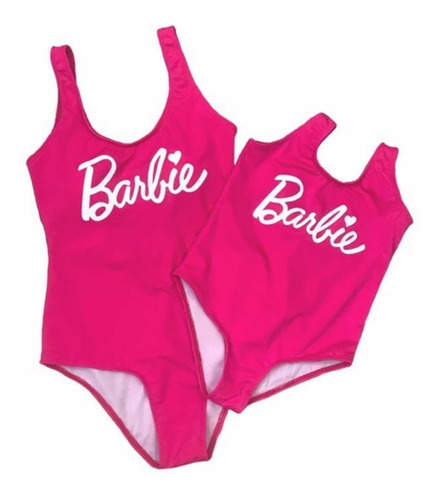 Traje De Baño Bikini Monokini Mamá E Hija Barbie Rosa