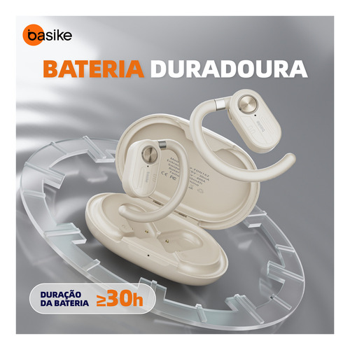 Fone De Ouvido Sem Fio Basike Bluetooth5.4 Ows Com Tela Lcd Cor Branco