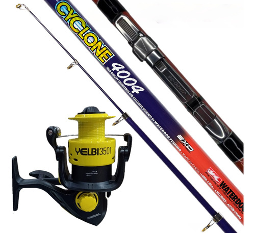 Combo Pesca Pejerrey Reel Waterdog 3501 Caña Cyclone 4 Mts