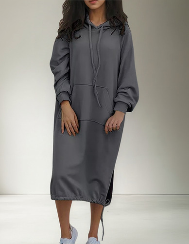 Lady Dress, Outono, Inverno, Casual, Solto E Quente, Com Cap