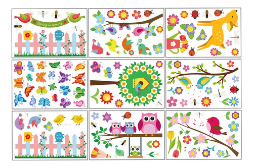 . 9 Hojas De Pegatinas Para Ventana Estáticas, Flores,