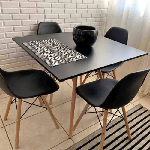 Mesa Jantar Quadrada Cantos Arredondados 90cm Eiffel Eames Preto Madeira