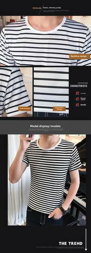Camiseta De Manga Corta A Rayas A Rayas Para Hombre, Ropa De