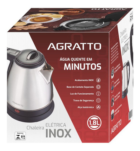 Chaleira elétrica Agratto CE inox 127V 1.8L