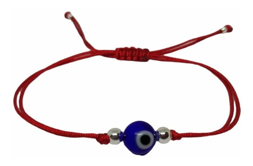 Pulsera Ojo Turco Azul Protección Bolitas De Plata Hilo Fino