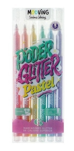Marcadores Glitter Pastel Mooving X 6 Unid