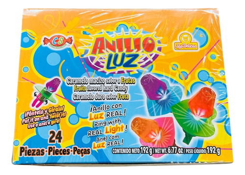 Caramelo En Forma De Anillo Con Luz Sabor Frutas 24pz De 8g
