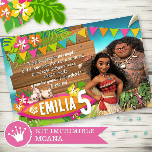 Kit Imprimible Moana Candybar Cumpleaños Invitaciones Deco