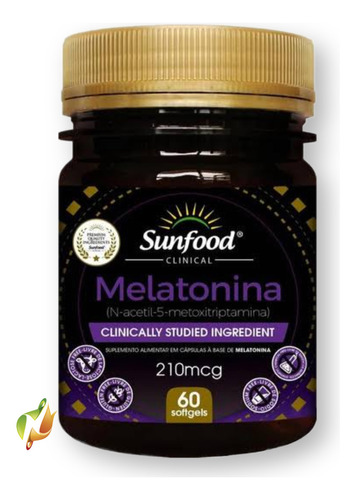 Suplemento em cápsula Sunfood  Melatonina suplemento de Melatonina melatonina suplemento sabor  without flavor em pote de 100g 60 un
