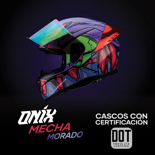 Casco Moto Integral HAX ONIX EVA Morado Verde Brillante Certificado DOT Talla XXL (63-64 Cm)