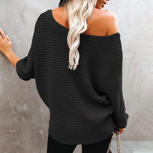 Jersey De Punto Holgado De Color Liso Para Mujer Con Hombros