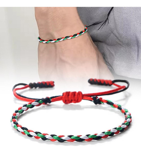 Pulsera Tejida Palestina Hecha A Mano Con Cuerda Ajustable