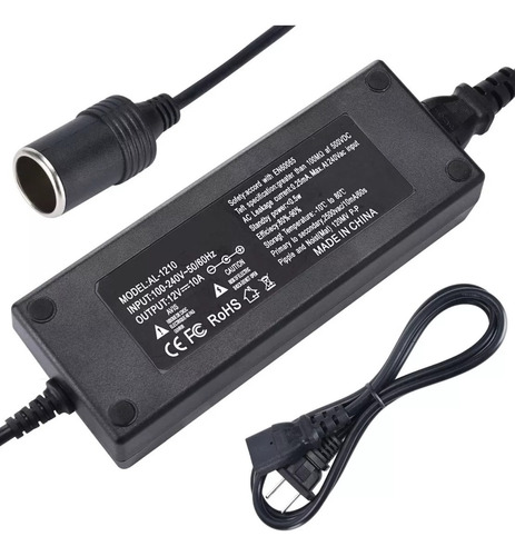 Lagom Convertidor De Corriente De 12 V 10 A, Adaptador De Automóvil De 100 V-240 V Ac A Cc, 12 Voltios 10 Amperios 120 W, Encendedor De Cigarrillos De Automóvil, Transformador De Fuente