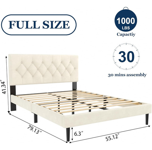 Bed Frame Matrimonial Sismplly Tapizada Beige