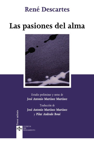 Las Pasiones Del Alma, De Descartes, René. Editorial Tecnos, Tapa Blanda En Español