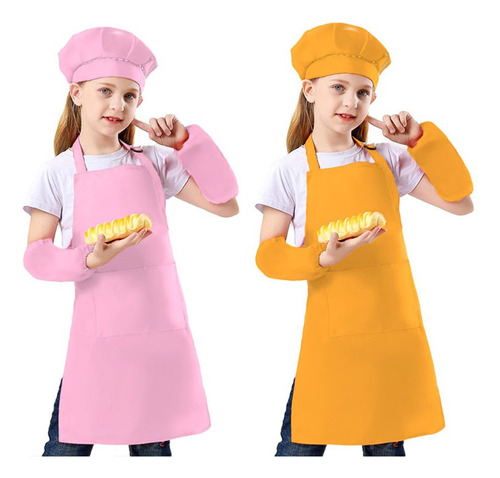 (set Amarillo Y Set Rosa) Ropa De Chef Pintor Delantal Para Niños Set De Chef Gorro De Chef Delantal Set De Mangas