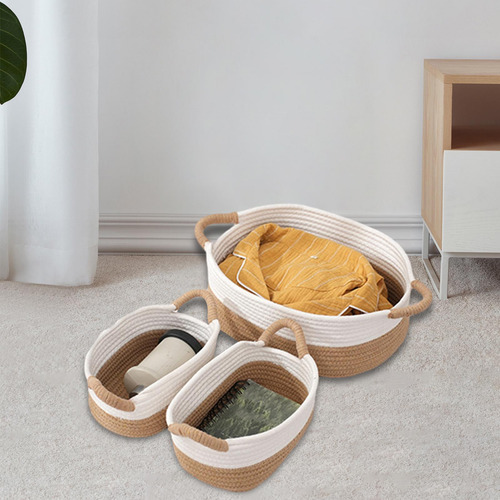 3x Cesta De Almacenamiento Tejida Con Cuerda, Contenedor