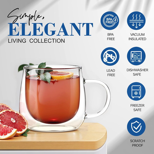 Juego De 2 Tazas De Café De Vidrio De Doble Pared De 16 Oz,