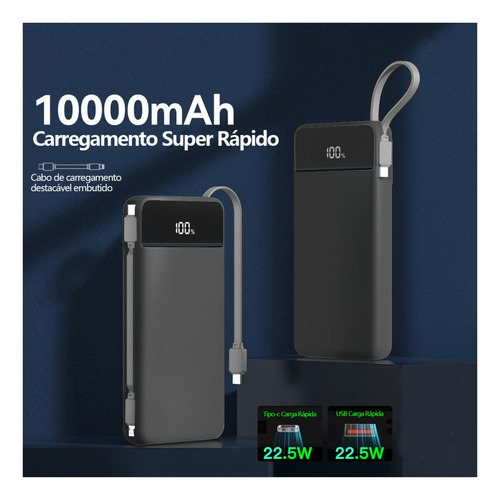 Power Bank 10000mah Turbo Carregador Portátil Com Display Carga Rápida 22.5w