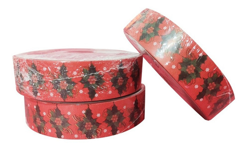 Imagem 2 de 8 de 1 Rolo Fita Plástica Estampada Natal Para Laços 32mmx100m