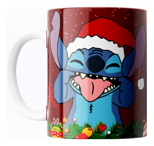 Taza De Cerámica Navidad Stitch 325ml Diseño 111