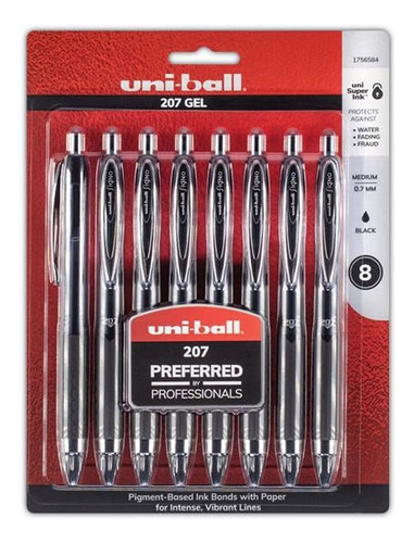 Bolígrafos De Gel Retráctil Uni-ball 207 Pack De 8 Unidades