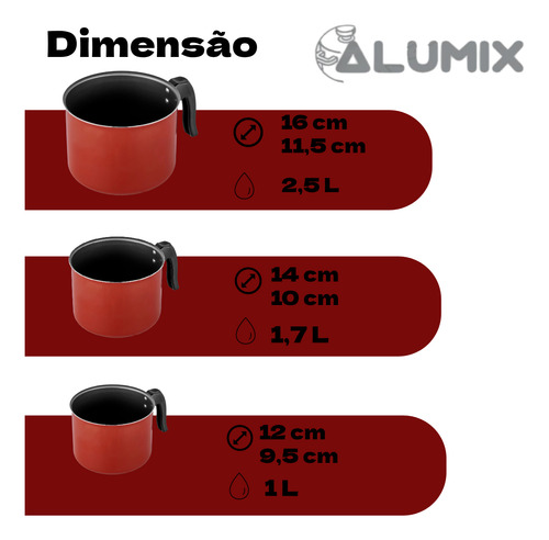 Kit Canecão Fervedor Leiteira 3 Peças Teflon Antiaderente