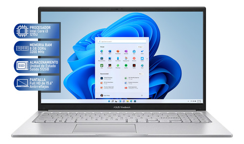 Laptop Asus Vivobook 15 Core I3 1215u 8gb 512gb Ssd Open Box Plateado