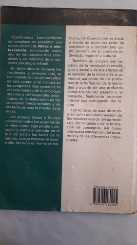 Libro * Niñez Y Adolescencia * Stone Y Church Ed Lumen Horme (Usado)