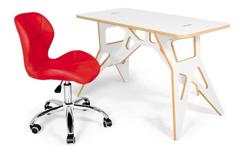 Kit Escrivaninha De Encaixe Paris Com Cadeira Office Slim Cor Vermelho