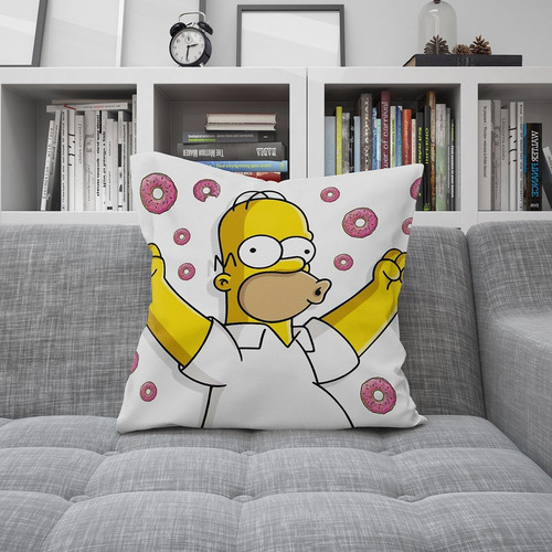 Imagen 2 de 2 de Almohadón Homero Simpson Vellon Siliconado Desmontable 38x38