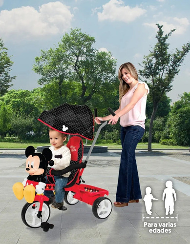 Triciclo Apache Mickey Con Cajuela Grande Y Barra De Empuje Rojo (Usado)