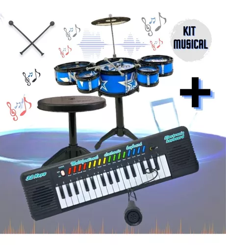 Jogo 2 Peças Musical Infantil Mini Bateria+piano Teclado 32