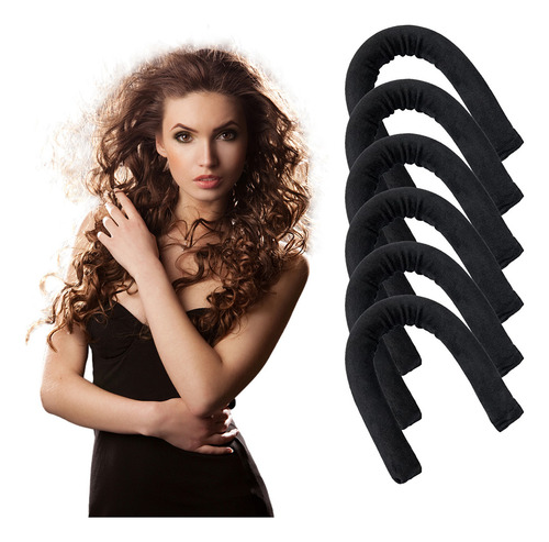 Kit 6 Modeladores De Cabelo Cetim Sem Calor Cobertos Cor Preto