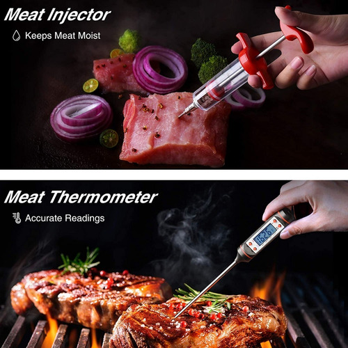 Set Bbq Asado Parrilla 25 Piezas Con Termómetro E Inyector