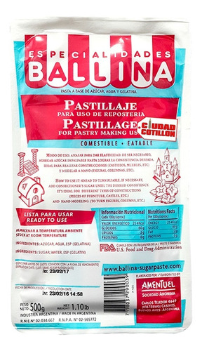 Pastillaje 500 Grs Ballina - Ciudad Cotillón Envíos