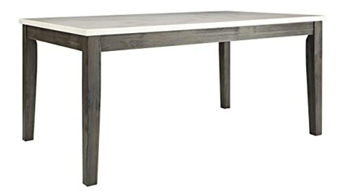 Mesa De Comedor Acme Merel - - Mármol Blanco Y Roble Gris